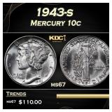 1943-s Mercury Dime 10c ms67 SEGS