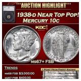 1938-d Mercury Dime Near Top Pop! 10c ms67+ FSB SE
