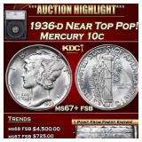 1936-d Mercury Dime Near Top Pop! 10c ms67+ fsb SE