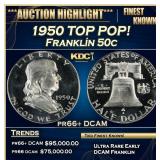 1950 Proof Franklin Half Dollar TOP POP! 50c pr66+