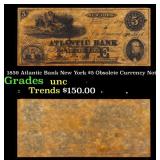 1859 Atlantic Bank New York $5 Obsolete Currency N