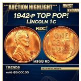 1942-p Lincoln Cent TOP POP! 1c ms68 rd SEGS