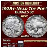 1928-p Buffalo Nickel Near Top Pop! 5c ms66+ SEGS