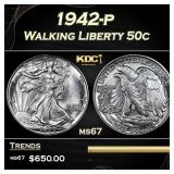 1942-p Walking Liberty Half Dollar 50c ms67 SEGS