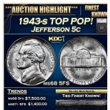 1943-s Jefferson Nickel TOP POP! 5c ms68 5FS SEGS