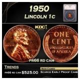 1950 Proof Lincoln Cent 1c pr66 rd cam SEGS