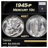 1945-p Mercury Dime 10c ms67+ SEGS