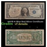 1957B $1 Blue Seal Silver Certificate Grades vf de