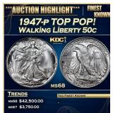 1947-p Walking Liberty Half Dollar TOP POP! 50c ms