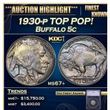 1930-p Buffalo Nickel TOP POP! 5c ms67+ SEGS