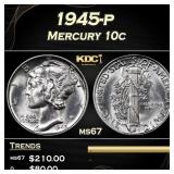 1945-p Mercury Dime 10c ms67 SEGS