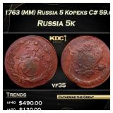 1763 (MM) Russia 5 Kopeks C# 59.6 Grades vf35