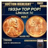1933-p Lincoln Cent TOP POP! 1c ms68 RD SEGS