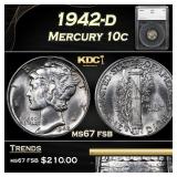 1942-d Mercury Dime 10c ms67 fsb SEGS
