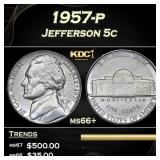 1957-p Jefferson Nickel 5c ms66+ SEGS
