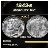 1943-s Mercury Dime 10c ms67 fsb SEGS