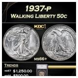 1937-p Walking Liberty Half Dollar 50c ms66+ SEGS