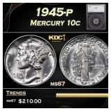 1945-p Mercury Dime 10c ms67 SEGS