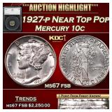 1927-p Mercury Dime Near Top Pop! 10c ms67 fsb SEG