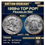 1959-d Franklin Half Dollar TOP POP! 50c ms67+ FBL