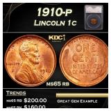 1910-p Lincoln Cent 1c ms65 rb SEGS