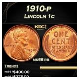 1910-p Lincoln Cent 1c Grades ms66 rb