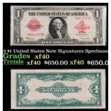 1923 $1 United States Note Grades xf Signatures Sp