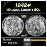 1942-p Walking Liberty Half Dollar 50c ms67 SEGS