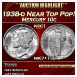 1938-d Mercury Dime Near Top Pop! 10c ms67+ FSB SE