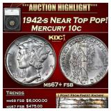 1942-s Mercury Dime Near Top Pop! 10c ms67+ fsb SE