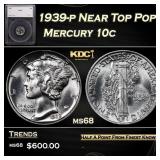 1939-p Mercury Dime Near Top Pop! 10c ms68 SEGS