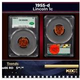 CACG 1955-d Lincoln Cent 1c ms66 rd CACG
