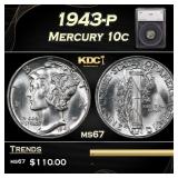 1943-p Mercury Dime 10c ms67 SEGS