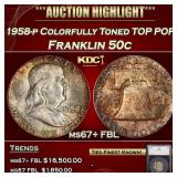 1958-p Franklin Half Dollar Colorfully Toned TOP P