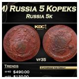 1763 (MM) Russia 5 Kopeks C# 59.6 Grades vf35
