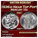 1936-d Mercury Dime Near Top Pop! 10c ms67+ fsb SE