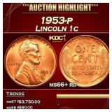 1953-p Lincoln Cent 1c ms66+ rd USCG