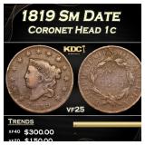 1819 Sm Date Coronet Head Large Cent 1c Grades vf2