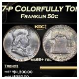 1957-p Franklin Half Dollar Colorfully Toned 50c m