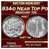 1934-d Mercury Dime Near Top Pop! 10c ms67 fsb SEG