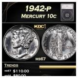 1942-p Mercury Dime 10c ms67 SEGS