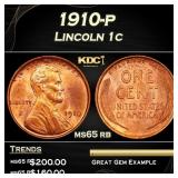 1910-p Lincoln Cent 1c ms65 rb SEGS