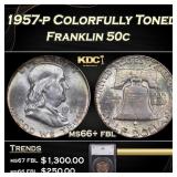 1957-p Franklin Half Dollar Colorfully Toned 50c m