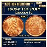 1909-p Lincoln Cent TOP POP! 1c ms67+ rd SEGS