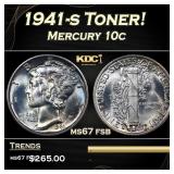 1941-s Mercury Dime Toner! 10c ms67 fsb SEGS