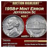 1958-p Jefferson Nickel Mint Error 5c ms65+ 5fs SE