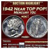 1942 Proof Mercury Dime Near TOP POP! 10c pr68+ SE