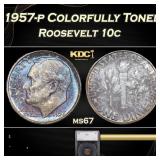 1957-p Roosevelt Dime Colorfully Toned 10c ms67 SE