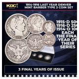 1914-1916 Last Year Denver Mint Barber Type 3 Coin