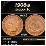 1908-s Indian Cent 1c Grades vf30